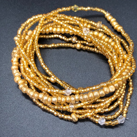 Multi Strand Tiny Gold Glass Seed Stretch Stacking Beaded Bracelet - Picture 7 of 12